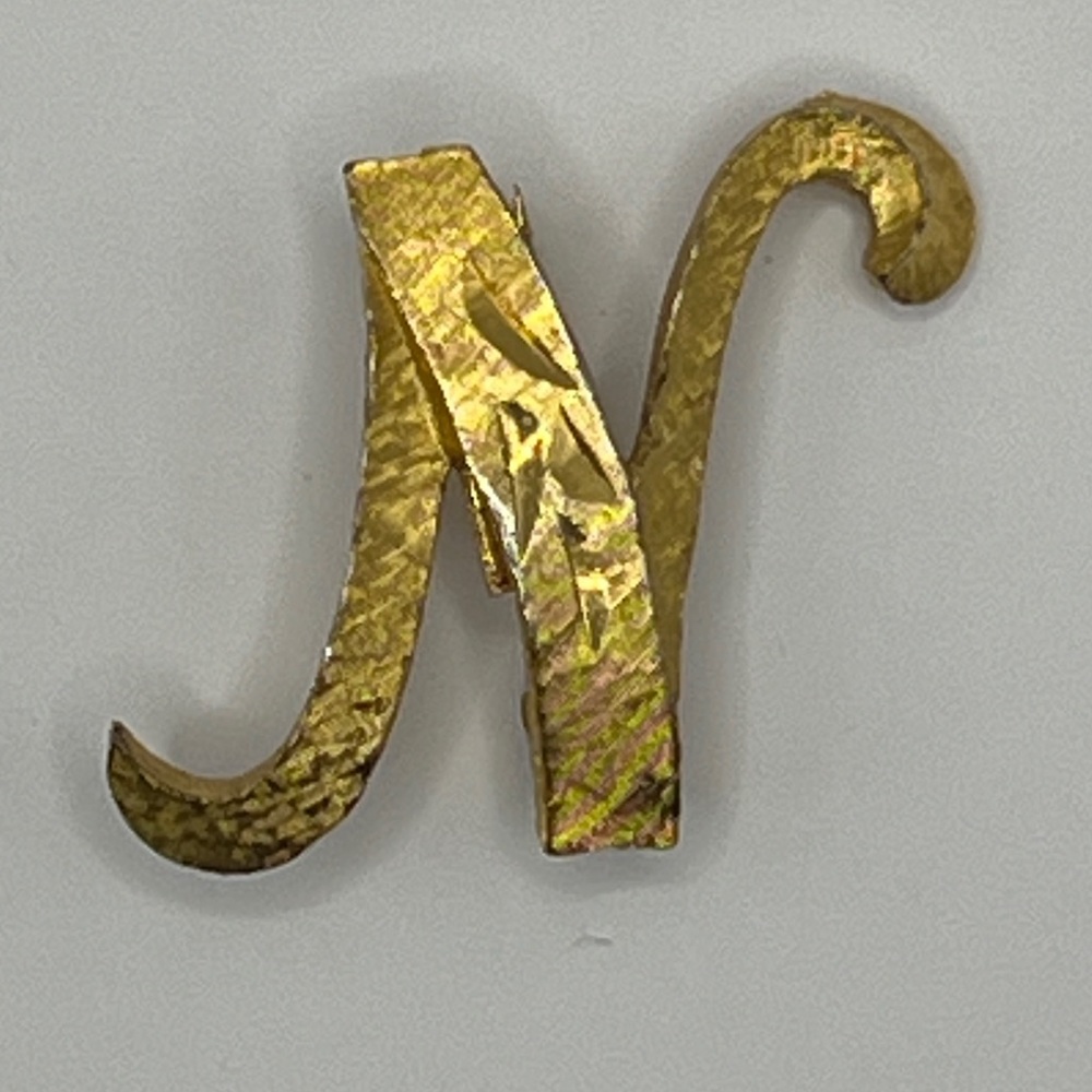 Vintage N initial pin cut gold tone Mamselle